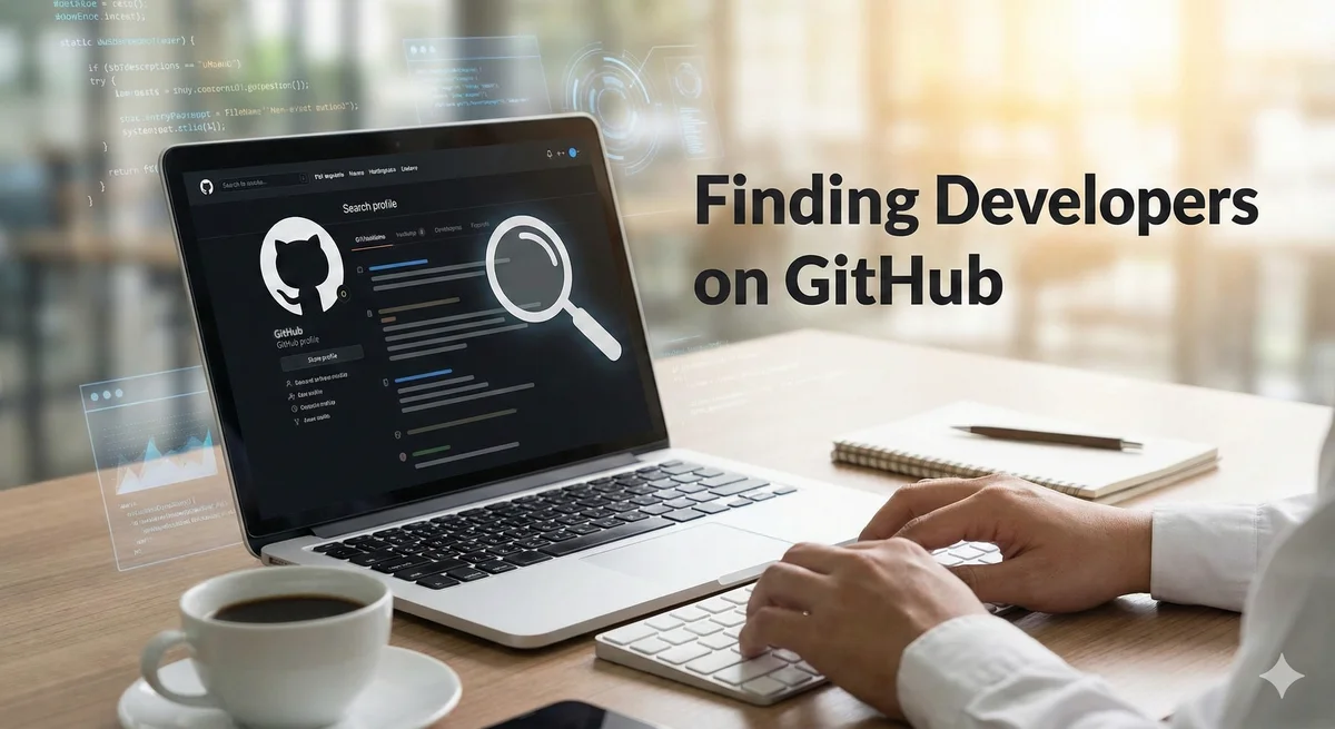 Finding Developers on GitHub - A laptop showing GitHub search interface